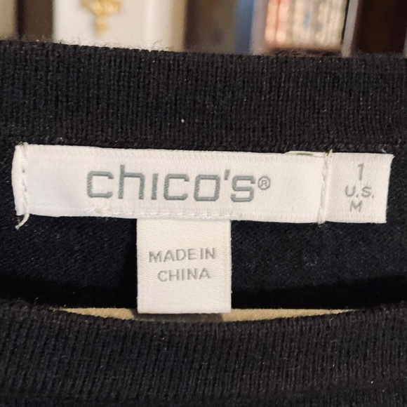 NEW Chico's Black Knit Long Sleeve Sweater Top with Lace Trim Size S (Sz 1) - Picture 4 of 8